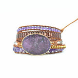 Boho Bracelets Ocean Natural Stone Purple Crystal Retro Leather Wrap Bracelets