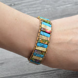 Natural Stone Leather Wrap Bracelet Cuff Vintage Boho Jewelry