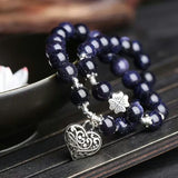 Dark Sand Stone Bracelet with Heart Pendant for Men and Women