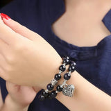 Dark Sand Stone Bracelet with Heart Pendant for Men and Women