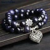 Dark Sand Stone Bracelet with Heart Pendant for Men and Women