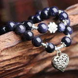 Dark Sand Stone Bracelet with Heart Pendant for Men and Women