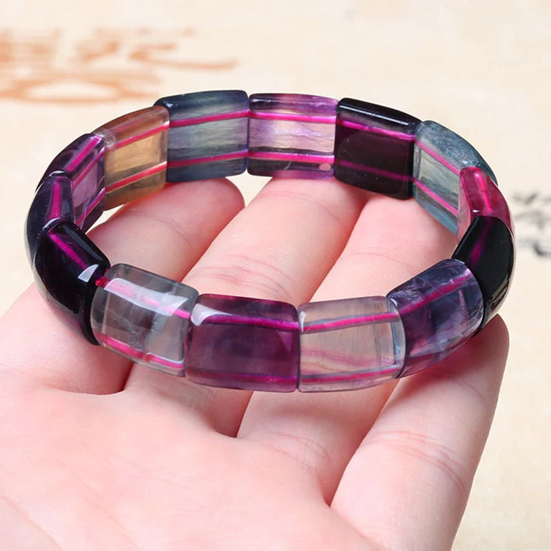 Fluorite Stone Bracelet Colorful Natural Stone Jewelry