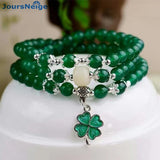 Green Crystal Bracelet 6mm Beads Tibetan Silver Pendant Women Multilayer Jewelry