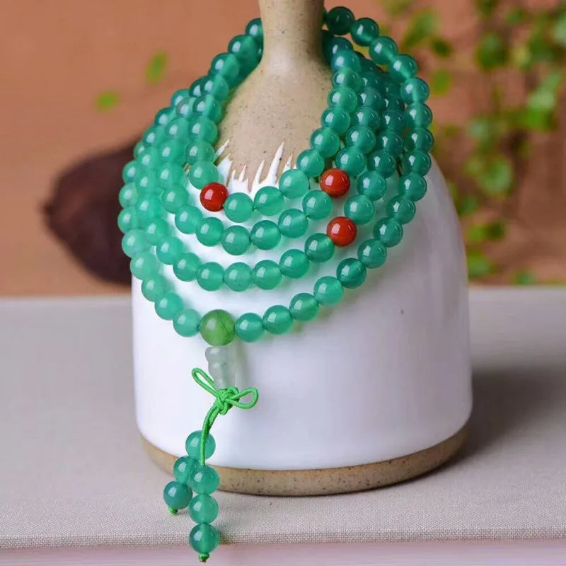 Green Natural Crystal Bracelets 108 Beads Necklace Women Girl Jewelry