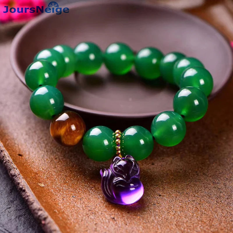 Crystal Bead Bracelet with Fox Pendant for Women