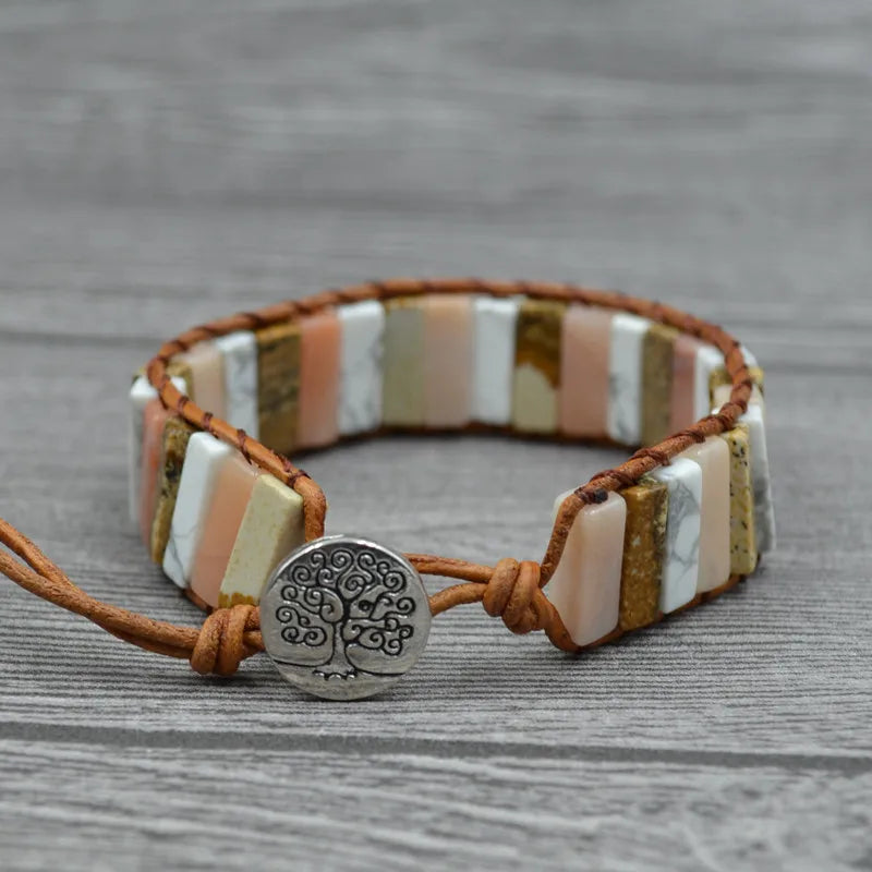 Boho Natural Stone Leather Wrap Bracelet
