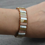 Boho Natural Stone Leather Wrap Bracelet