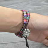 Boho Square Stone Leather Wrap Bracelet