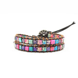 Boho Square Stone Leather Wrap Bracelet
