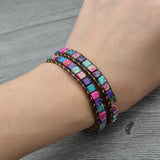 Boho Square Stone Leather Wrap Bracelet