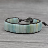 Hand Woven Boho Bracelet Natural Stone Leather Wrap Cuff