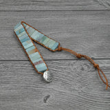 Hand Woven Boho Bracelet Natural Stone Leather Wrap Cuff