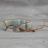 Hand Woven Boho Bracelet Natural Stone Leather Wrap Cuff