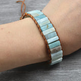 Hand Woven Boho Bracelet Natural Stone Leather Wrap Cuff