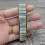Hand Woven Boho Bracelet Natural Stone Leather Wrap Cuff
