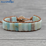 Hand Woven Boho Bracelet Natural Stone Leather Wrap Cuff