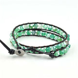Boho Stone Leather Wrap Bracelet Cuff Vintage Jewelry