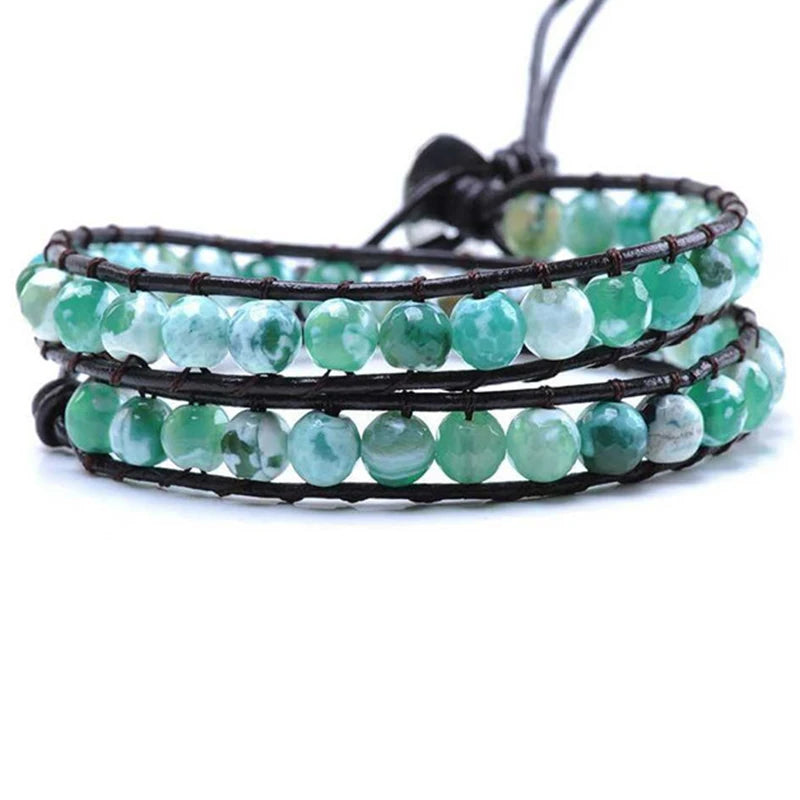 Boho Stone Leather Wrap Bracelet Cuff Vintage Jewelry