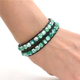 Boho Stone Leather Wrap Bracelet Cuff Vintage Jewelry
