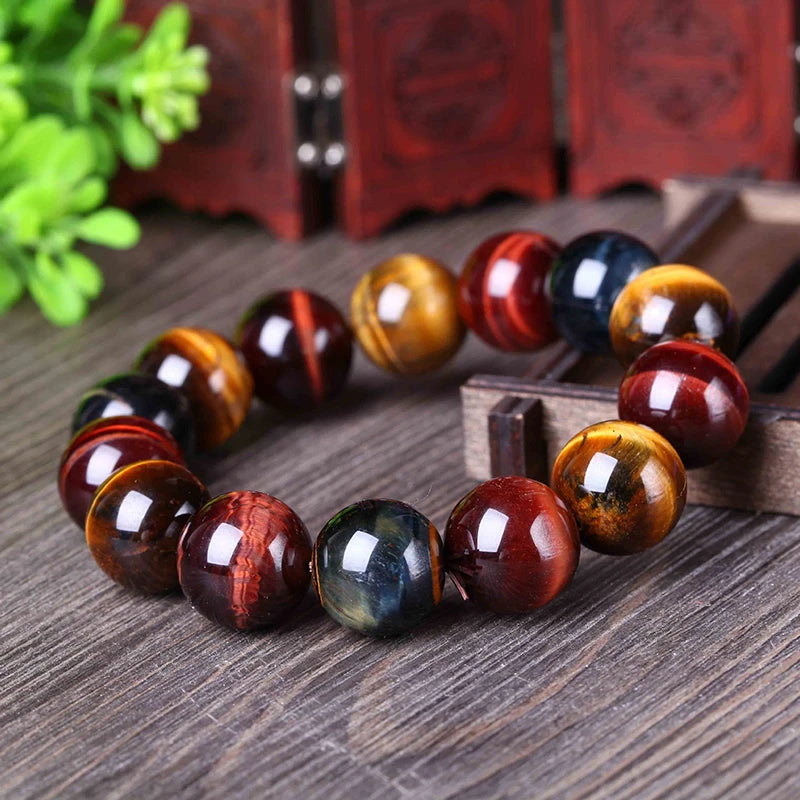 Tiger Eye Stone Bracelet 12-20mm Beads Crystal Lucky Jewelry
