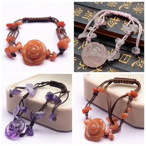 Natural Crystal Rose Bangle Bracelet Adjustable Length Anklet