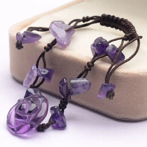 Natural Crystal Rose Bangle Bracelet Adjustable Length Anklet