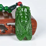 Green Cicada Stone Pendant Necklace Fine Carving Jewelry