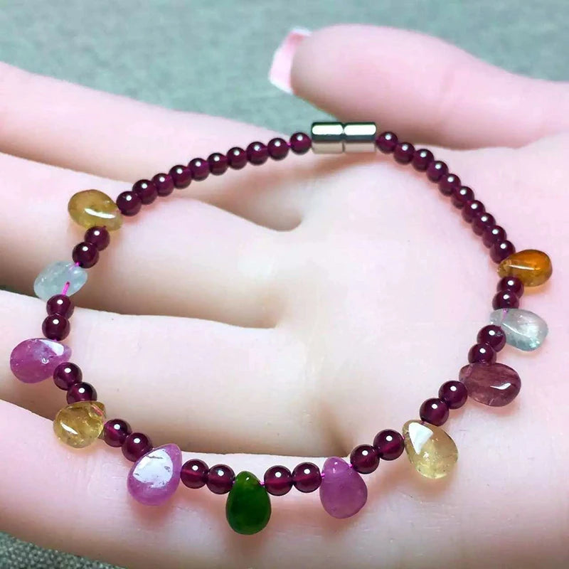 Garnet Tourmaline Bead Bracelet Vintage Women Jewelry
