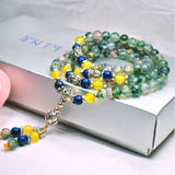 Green Grass Crystal Bracelet with Tassel Pendant - Multilayer Jewelry