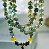 Green Grass Crystal Bracelet with Tassel Pendant - Multilayer Jewelry