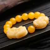 Natural Yellow Stone Double PiXiu Chalcedony Bracelet