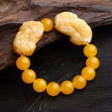 Natural Yellow Stone Double PiXiu Chalcedony Bracelet