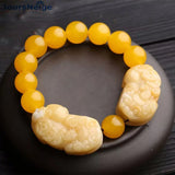 Natural Yellow Stone Double PiXiu Chalcedony Bracelet