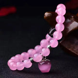 Pink Chalcedony Crystal Bracelet 10mm Beads Corundum Pendant Single Lap Jewelry