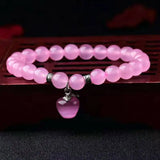 Pink Chalcedony Crystal Bracelet 10mm Beads Corundum Pendant Single Lap Jewelry