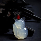 Natural Chalcedony Fox Pendant Women Men Jewelry
