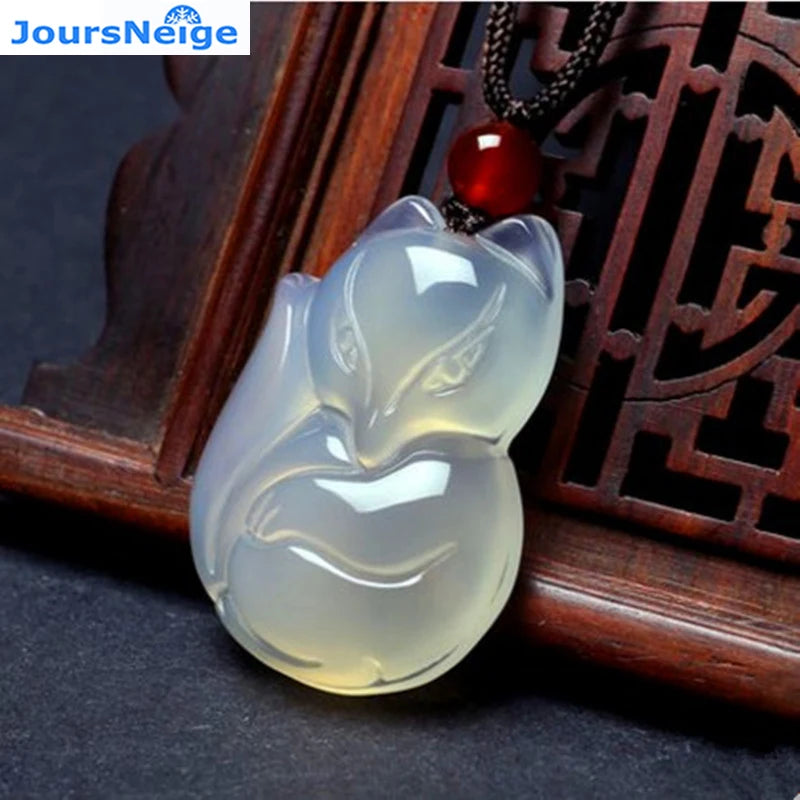 Natural Chalcedony Fox Pendant Women Men Jewelry
