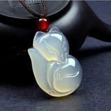 Natural Chalcedony Fox Pendant Women Men Jewelry
