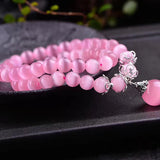 Pink Cat Eye Stone Bracelet with Ball Pendant