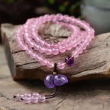 Pink Crystal Bracelet with Purple Gourd Pendant Multilayer