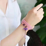 Pink Crystal Bracelet with Purple Gourd Pendant Multilayer