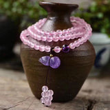 Pink Crystal Bracelet with Purple Gourd Pendant Multilayer