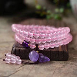 Pink Crystal Bracelet with Purple Gourd Pendant Multilayer