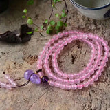 Pink Crystal Bracelet with Purple Gourd Pendant Multilayer