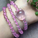 Pink Natural Crystal Bracelets 6mm Round Beads With Crystal Fox Bracelets