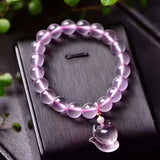Pink Crystal Bracelet 10mm Beads with Fox Pendant