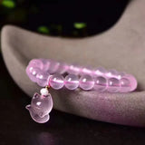 Pink Crystal Bracelet 10mm Beads with Fox Pendant