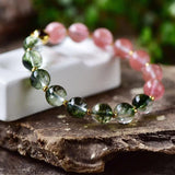 Green Ghost Watermelon Crystal Bracelet Red Chalcedony Bead Women Jewelry