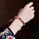 Green Ghost Watermelon Crystal Bracelet Red Chalcedony Bead Women Jewelry